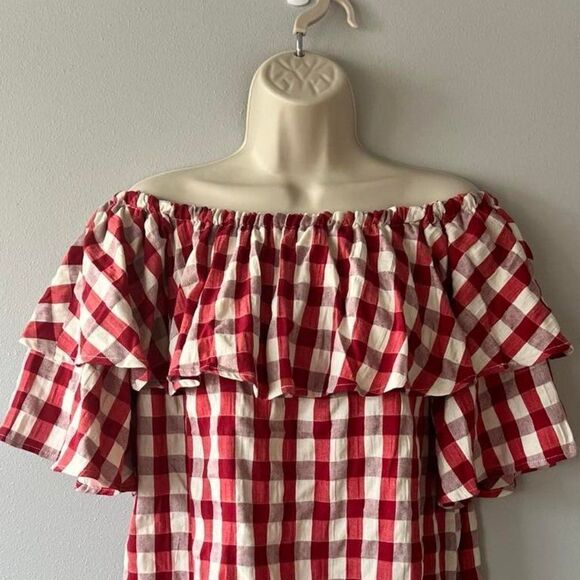 IJOAH Red & White Plaid Floral Off Shoulder Top Size M  NWT - Picture 2 of 9